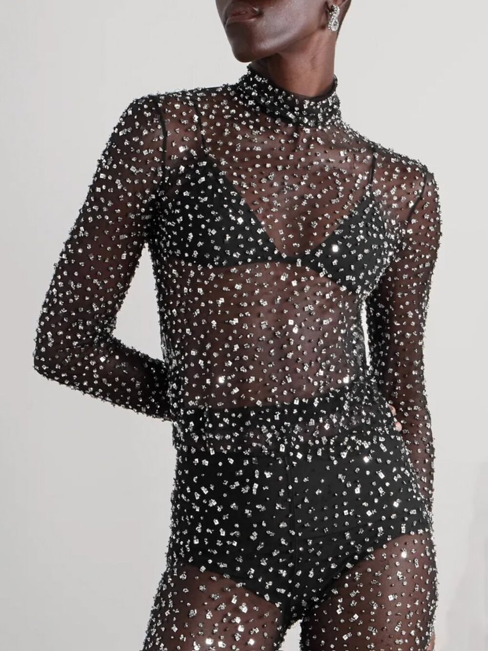 Isabel Marant Todiz Crystal Embellished Tulle Top Silver Black Size T1 US 4 NWT